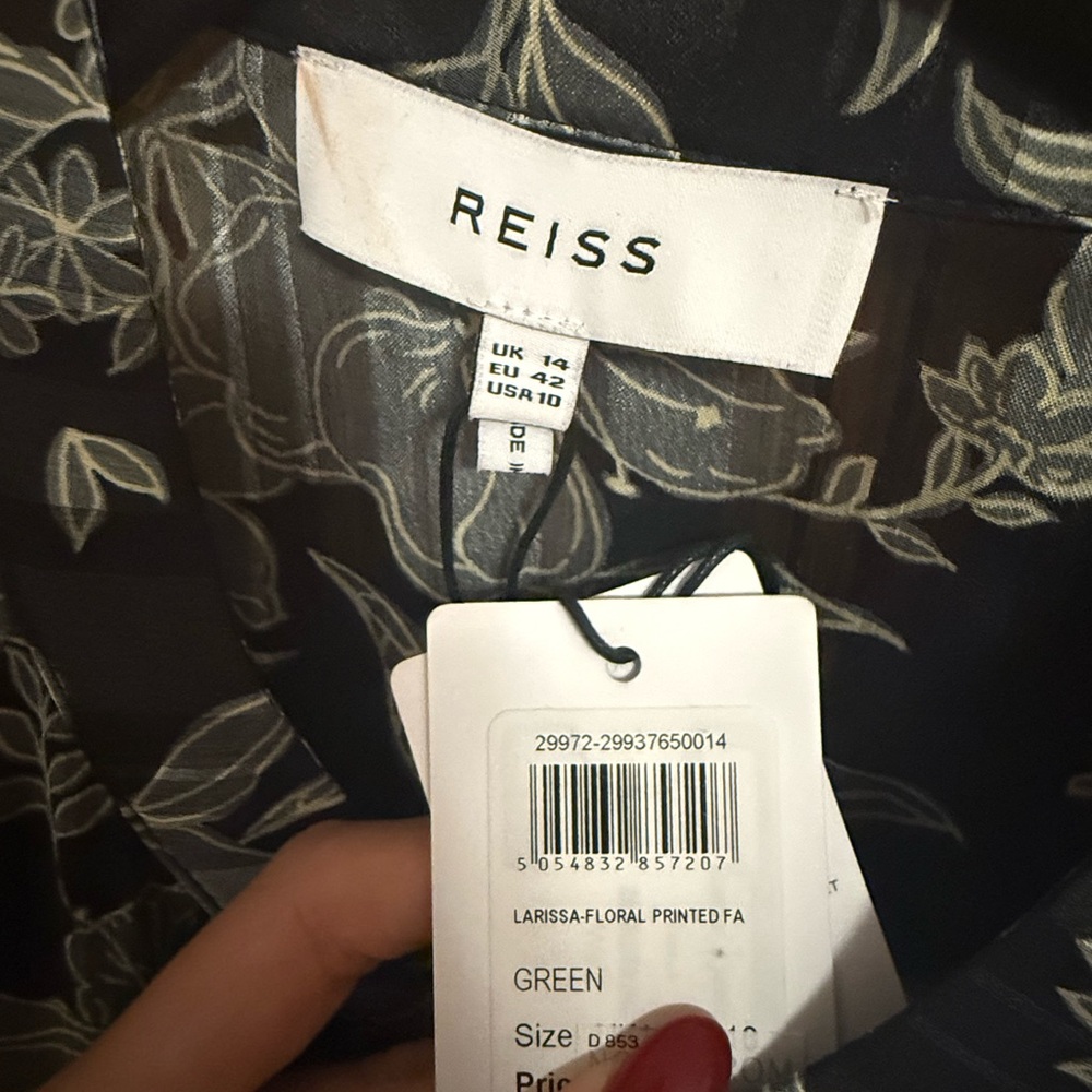 Reiss Larissa Black Floral Long Sleeve Belted Mini Dress - Picture 9 of 11